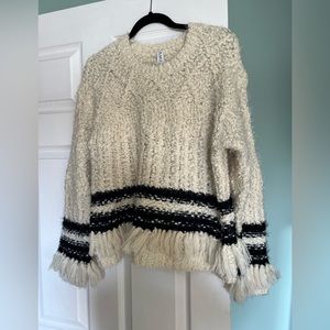 Anthropologie (Amadi) sweater, off white with black& fringe detail.